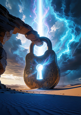 Mystical Glowing Lock in Desert