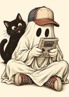 Ghost Playing Retro Handheld Game
