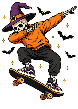 Dabbing Skeleton Skater Halloween Illustration