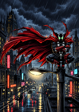 Spawn Perched Above Rainy City