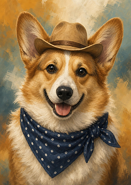 Corgi Wall Art — Little Cowboy Portrait with Painted Background