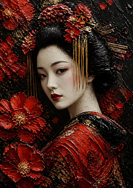 Textured Oil Painting of a Geisha