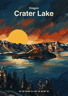 Crater Lake Oregon Travel Poster Oil Painting