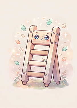 Cute Kawaii Wooden Ladder Illustration