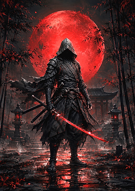 Hooded Ninja with Glowing Red Katana