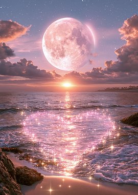 Sparkling Heart on Ocean Sunset