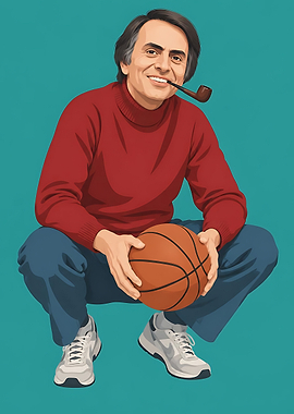 Carl Sagan Holding a Basketball