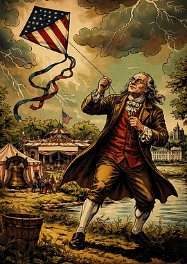 Ben Franklin Kite Vintage Poster