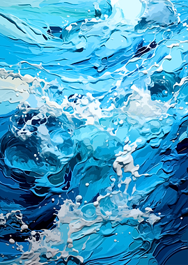 Abstract Blue Ocean Waves Painting