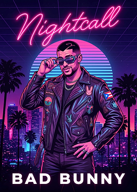 Bad Bunny Synthwave Style Portrait