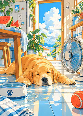 Golden Retriever Sleeping on Summer Day
