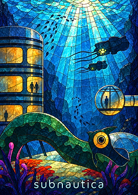 Subnautica Stained Glass Underwater Scene