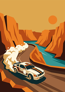 Rally Car Drifting Through Canyon