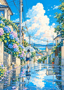 Anime Girl Walking After Rain