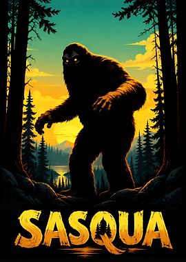 Sasquatch Silhouette Forest Poster
