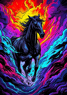 Horse Neon Psychedelic Retro Poster