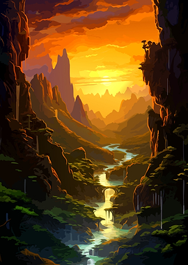 Golden Sunset Over Mountain Valley