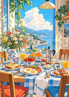Sunlit Coastal Breakfast