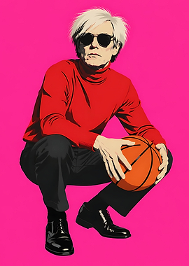 Andy Warhol Holding a Basketball