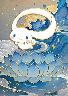Cinnamoroll Floating Above Blue Lotus