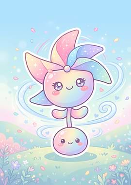 Cute Pastel Rainbow Pinwheel Character
