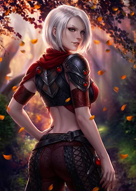 White-Haired Warrior in Autumn Forest