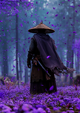 Lone Samurai in Purple Flower Field
