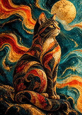 Celestial Cat in Swirling Nebula