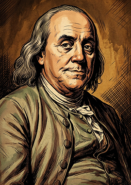 Benjamin Franklin Vintage Line Art
