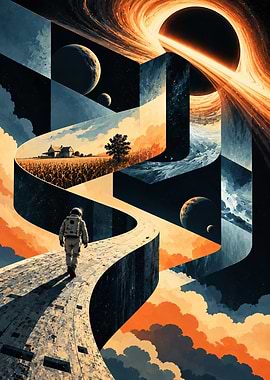 interstellar Astronaut Walking on Surreal Cosmic Path