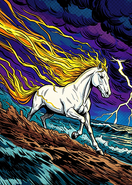 Horse Fire Lightning Storm Art