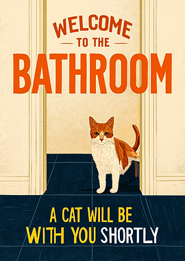Welcome to the Bathroom Cat Poster