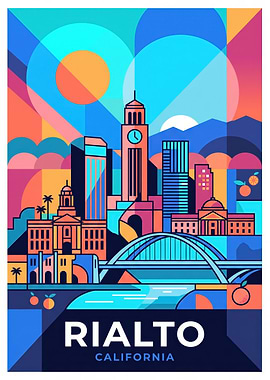 Rialto California Cityscape Travel Poster
