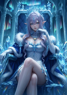 Ice Queen Sitting on Crystal Throne