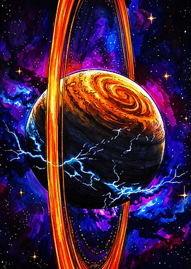 Electric Ringed Planet in Deep Space
