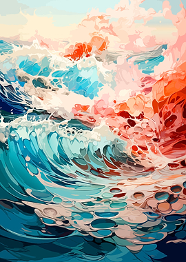 Abstract Vibrant Ocean Wave Art