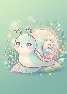 Cute Pastel Magical Snail Illustration