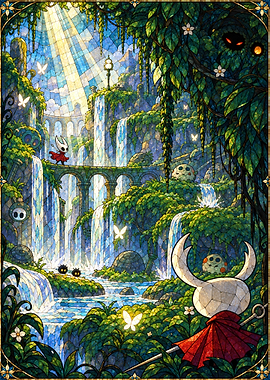 Hollow Knight Stained Glass Waterfall Scene