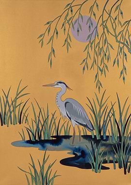 Heron and Willow on Gold