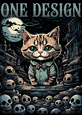 Cute Cat in Spooky Graveyard