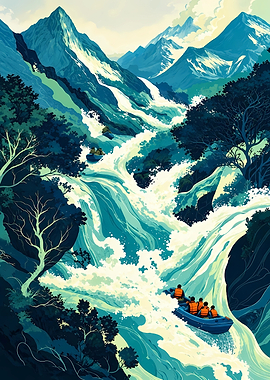 Whitewater Rafting Through Mountain Rapids