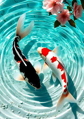 Two Koi Fish in Clear Water