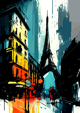 Abstract Impressionist Eiffel Tower Paris Scene