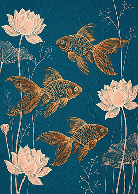 Goldfish Lotus Pond Animals Art Deco