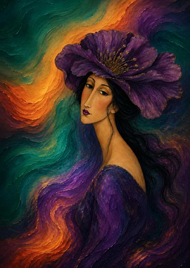 Ethereal Woman with Purple Flower Hat