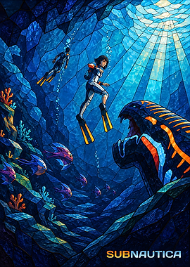 Subnautica Stained Glass Underwater Scene