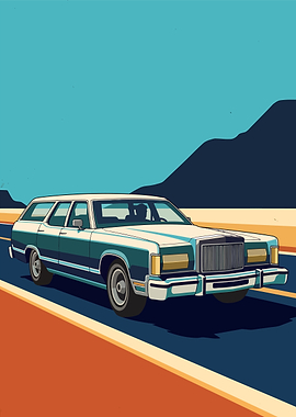 Vintage Station Wagon Road Trip Illustration