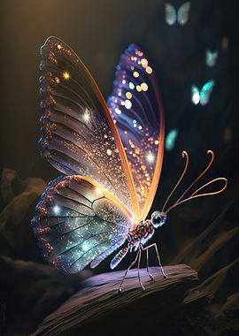 Glowing Ethereal Butterfly on Wood