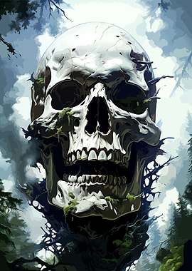 Giant Skull Emerging from Forest