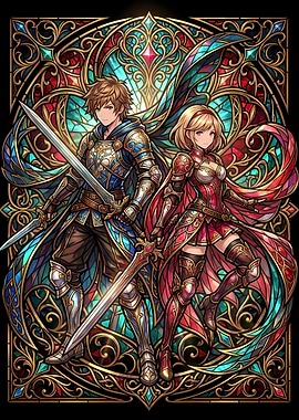 Stained Glass Fantasy Warrior Duo